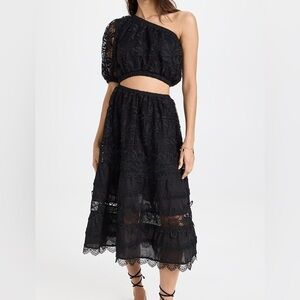 NWT Waimari Black Crochet Lace Black Cut Out Midi Jade Dress